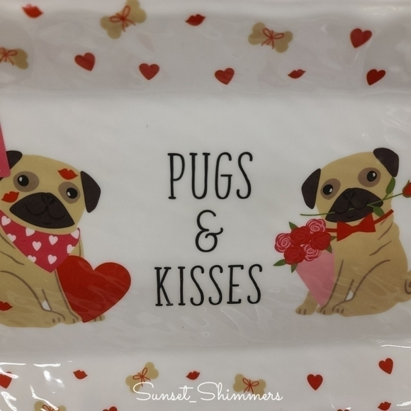 Isaac MIZRAHI Dog PUGS & KISSES 19" MELAMINE SERVING TRAY & PLATE SET New - Picture 4 of 12
